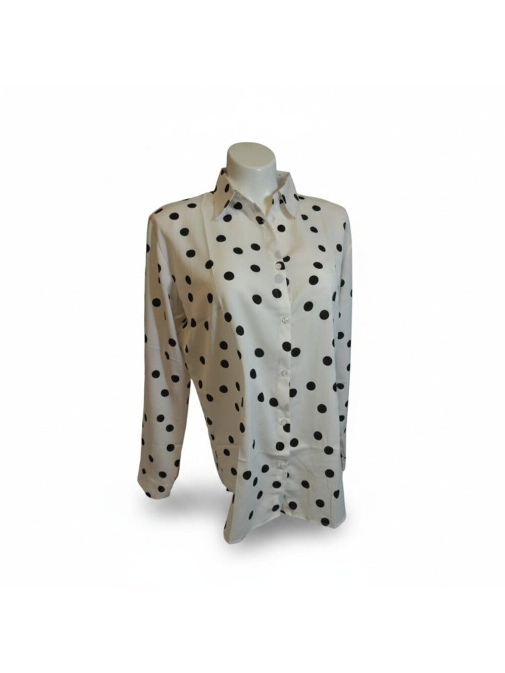 Beninos Womens Polka Dot Button Down Blouse White Black Long Sleeve XL